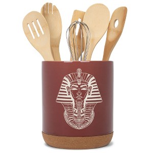 Elanze Designs Kitchen Utensil Holder With Non Slip Cork Base Large 8 Inch Ceramic Storage Crock Regal Egyptian Icon Countertop Organizer Pharoah Red - 1 of 4