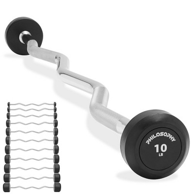 Philosophy Gym Rubber Fixed Barbell Pre loaded Weight Ez Curl Bar