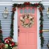 Snow Frosted Pre-Lit 24" Christmas Wreath with Berries & Pine Cones for Front Door Window Wall Decoration - 4 of 4