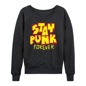Women's - Instant Message - Stay Punk Forever Lightweight French Terry Wide Neck Long Sleeve Shirt - 1 of 4