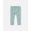 Deux par Deux Girl Printed Organic Cotton Legging Small Turquoise Flowers - 3 of 4