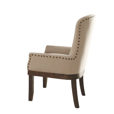 Brown Linen Upholstered Arm Chair with Wood Frame