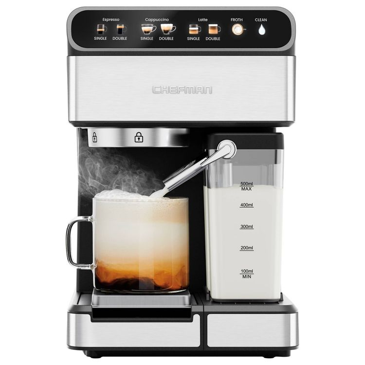 Chefman Barista Pro Espresso Maker Stainless Steel Finish: 1350W Electric Coffee Machine, Dishwasher-Safe Parts, 1.8L Capacity, 1 of 8