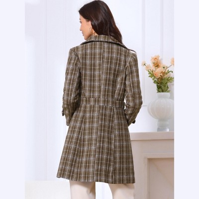 INSPIRE CHIC Women's Plaid Single Breasted Winter Trench Outerwear Pea Coat Black Medium — фото 3