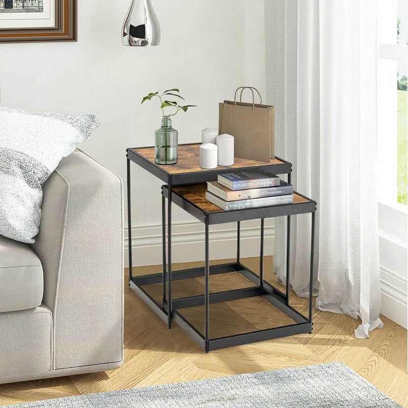 Costway Coffee Tables Nesting Side Set of 2 for Living Room Modern W/ Sturdy Steel Frame, 5 of 11