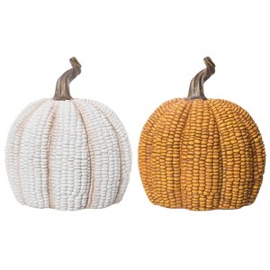 Transpac Set of 2 Resin Corn Pumpkin Decorative Figurines for Fall Harvest Indoor Home Decor Autumn Thanksgiving Gifts - 1 of 1