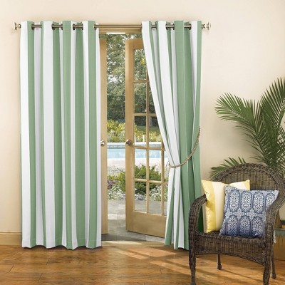 Spa Green Striped Polyester Blackout Grommet Curtain Panel