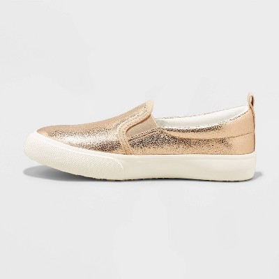 white and gold slip on shoes