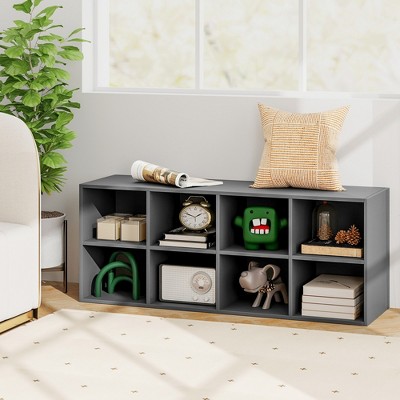 Grey Engineered Wood 8-Cubby Shoe Bench with 500 lbs Capacity
