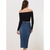 Allegra K Women's Casual High Waisted Front Slit Midi Length Denim Skirt - 4 of 4