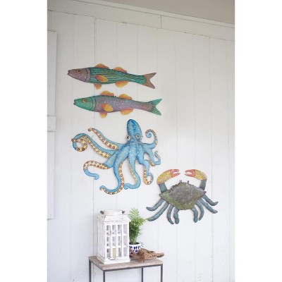 KALALOU A5650 Hand Hammered Recycled Metal Octopus Wall Hanging, One Size, Multicolored, 28.00" x 32.00"