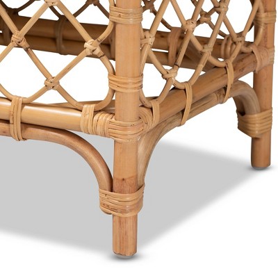 Serene Orchard White Fabric and Natural Rattan Bench - 48"