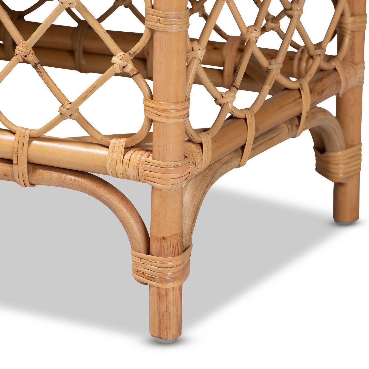 Orchard Fabric Upholstered and Rattan Bench White/Natural - bali & pari - thumbnail 4