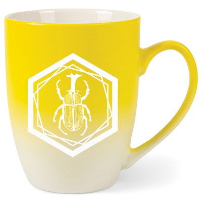 Elanze Designs 12 Ounce Ceramic Decorative Laser Engraved Geometric Design Giftable Novelty Tea Coffee Cup Mug Yellow and White Male Rhinoceros Beetle