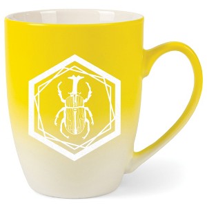 Elanze Designs 12 Ounce Ceramic Decorative Laser Engraved Geometric Design Giftable Novelty Tea Coffee Cup Mug Yellow and White Male Rhinoceros Beetle - 1 of 4