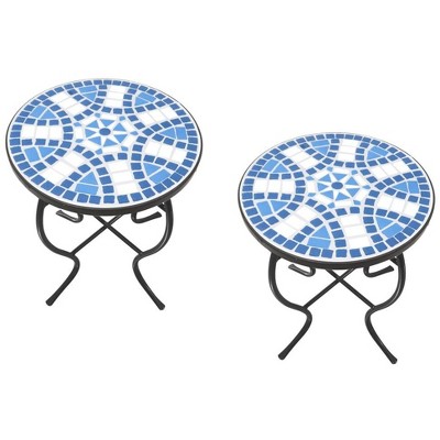 Jiallo Mosaic Art Collection Blue Daisy Accent Table (Set of 2)