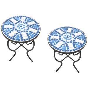 Jiallo Mosaic Art Collection Blue Daisy Accent Table (Set of 2) - 1 of 2