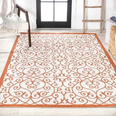 Cream and Orange 8' x 10' Synthetic Flat Woven Reversible Rug