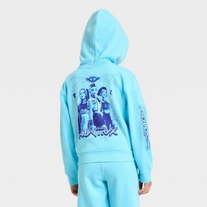 Girls' KPop Demon Hunters Huntrix Golden Hooded Front and Back Graphic Pullover Sweatshirt - Blue - 1 of 4
