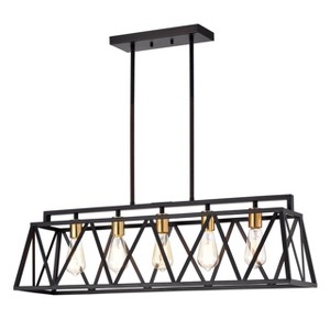 Chloe Lighting Ironclad Industrial 5 Light Textured Black Island Pendant Ceiling Fixture 35" Wide - 1 of 4