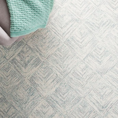 Grey and Turquoise Abstract Hand Tufted Wool Area Rug