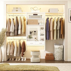 Aheaplus 96'' Floating Closet Organizer with Makeup Vanity, Heavy-duty Wall-mounted Closet System with Hanging Rods - 1 of 4