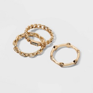 Frozen Chain and Cubic Zirconia Ring Set 3pc - A New Day™ Gold - 1 of 3