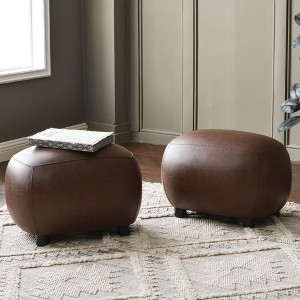 KINWELL 23" Wide Modern Faux Leather Upholstered Ottoman Footrest, PU Entryway Footstool, Set of 2 - 1 of 4