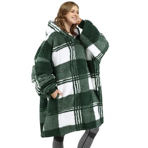 Catalonia Oversized Plaid Wearable Blanket Hoodie Sweatshirt for Woman Man, Super Warm 320GSM Fleece Plush Lined Pullover, Cozy Gift for Woman Man - 1 of 4