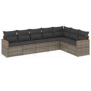 vidaXL 7 Piece Patio Sofa Set with Cushions Gray Poly Rattan - Without Table - 1 of 4