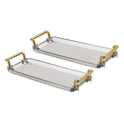 Unique Bargains Plastic Modern Rectangular Serving Trays with Golden Handle