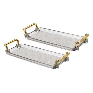 Unique Bargains Plastic Modern Rectangular Serving Trays with Golden Handle - 1 of 4