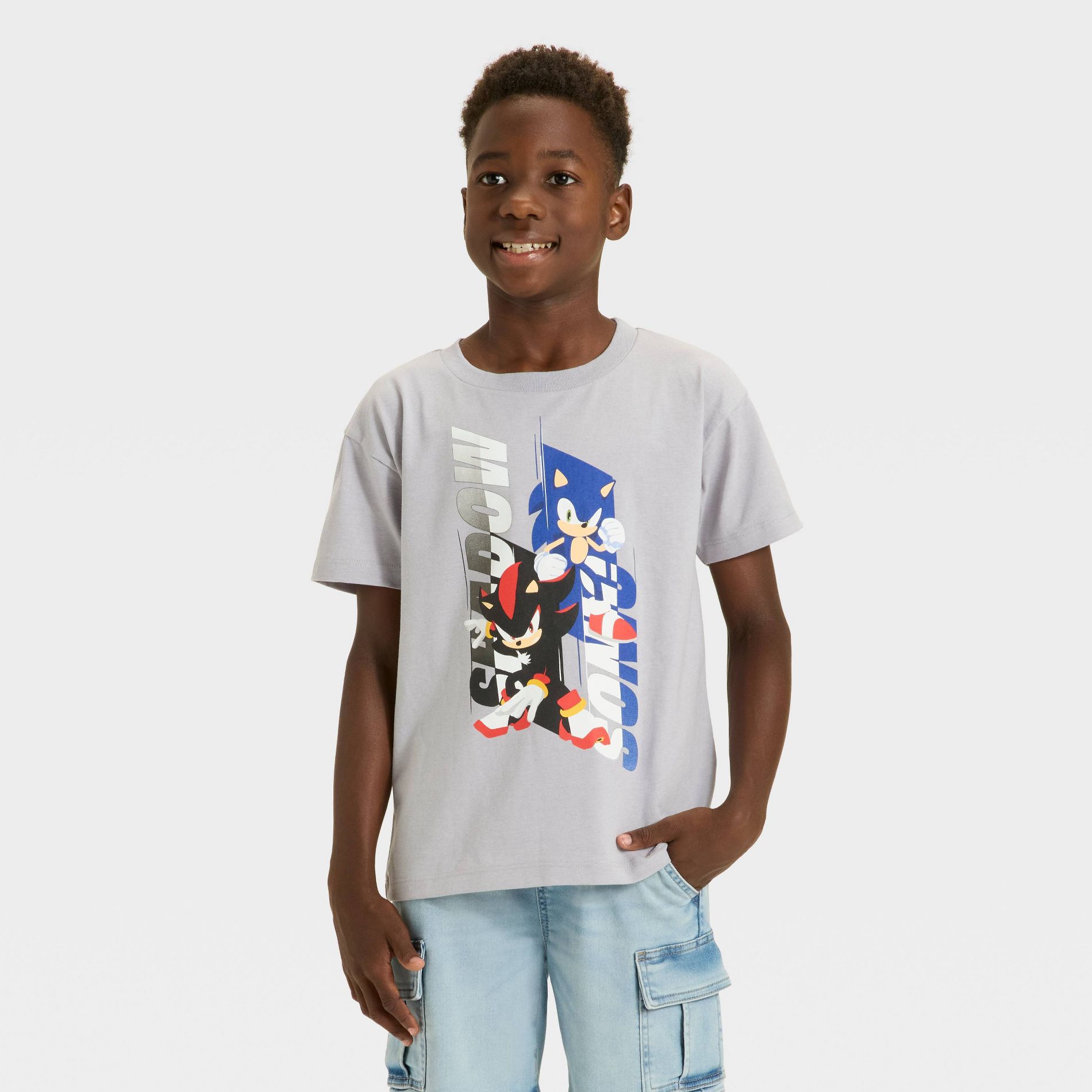 Boys' Sonic and Shadow Short Sleeve Graphic T-Shirt - Gray XS