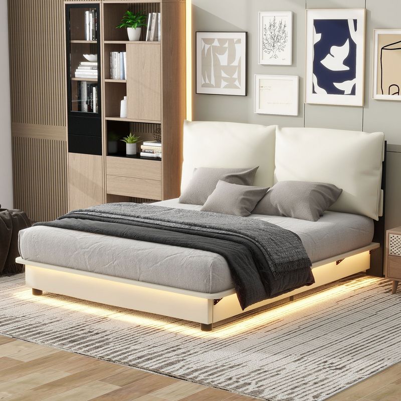 Full/Queen Size Upholstered Platform Bed with Sensor Light and Ergonomic Design Backrests - ModernLuxe, 1 of 10