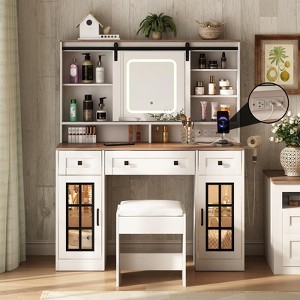 Makeup Vanity Desk with Sliding Mirror, Charging Station & LED Lights - 1 of 4