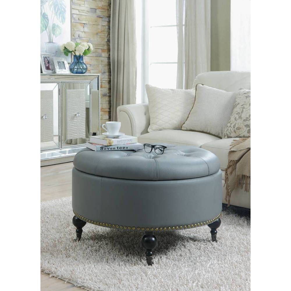 Keller Round Storage Ottoman Gray - Chic Home Design was $269.99 now $188.99 (30.0% off)