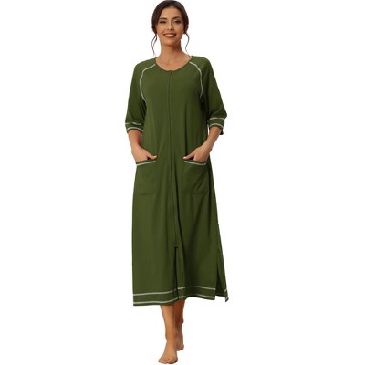 cheibear Women's Front Zipper with Pockets Maternity Long Sleep Robes