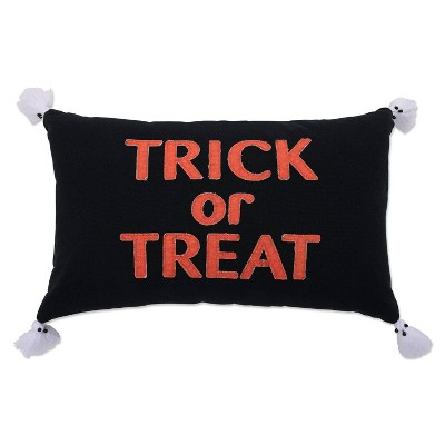 12"x20" Oversize Trick or Treat Ghost Lumbar Throw Pillow Black/Orange/White - Pillow Perfect