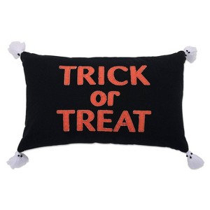 12"x20" Oversize Trick or Treat Ghost Lumbar Throw Pillow Black/Orange/White - Pillow Perfect - 1 of 3