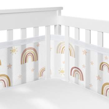 Sweet Jojo Designs + BreathableBaby Breathable Mesh Crib Liner Girl Boho Rainbow Pink Gold and Taupe