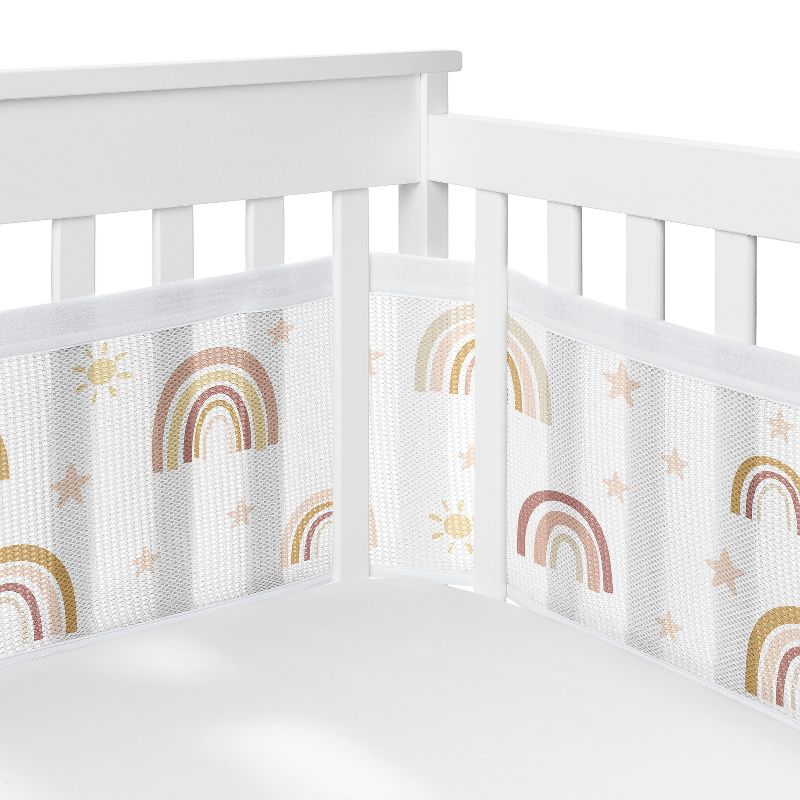 Sweet Jojo Designs + BreathableBaby Breathable Mesh Crib Liner Girl Boho Rainbow Pink Gold and Taupe, 1 of 6