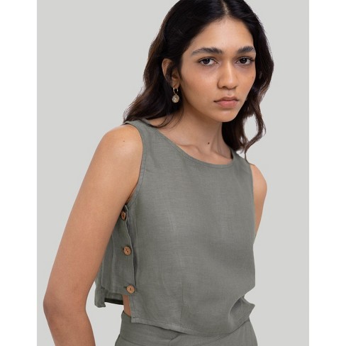 Reistor Women's Boxy Crop Top Dark Green Large : Target