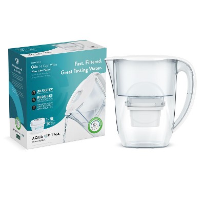 Aqua Optima 6-Cup Water Filter Pitcher Bundle, 1 Evolve+ Filter, Reduces Microplastics, BPA Free, WQA Certified, Oria Design (White)