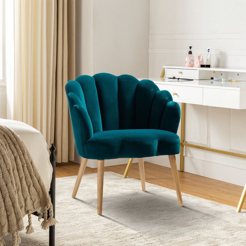 Maël Modern Scalloped Velvet Accent Chair with Solid Wood Legs  | Karat Home, 4 of 11