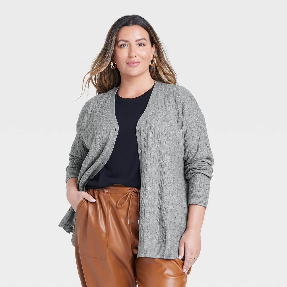 Women's Cable Cardigan - A New Day™ Dark Gray 2X