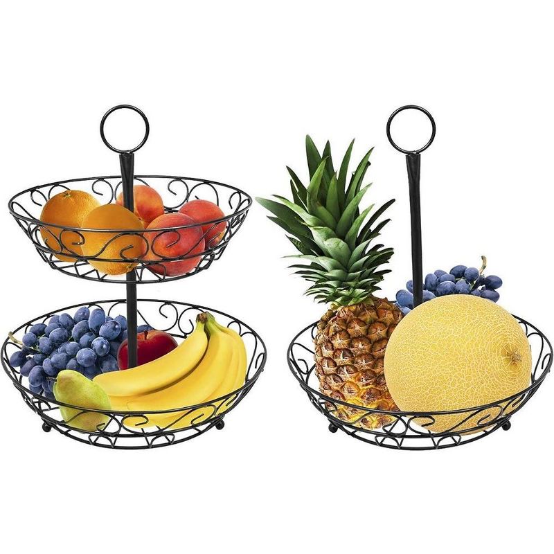 Sorbus 2-Tier Metal Countertop Fruit Basket & Bowl Stand - Stylish Storage for Kitchen & Dining - Black, 5 of 9