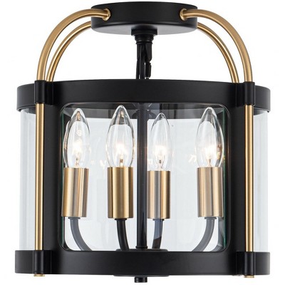 Aurelia Black and Brushed Brass 4-Light Glass Flush Mount