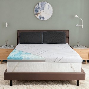 Dyonery Extra Firm Mattress Topper 4 Inch Cooling Egg Crate Gel Bamboo Memory Foam Mattress Topper with Removable Cover for Pain Relief - 1 of 4