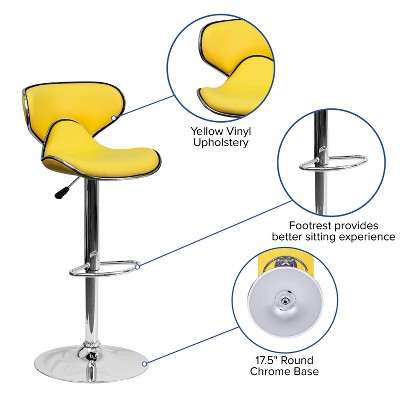 Yellow Vinyl Adjustable Swivel Barstool with Chrome Base