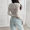 Lace Tops for Women Waist Cropped Long Sleeve Lace Blouse Deep V Neck White Lace Shirts with Front Tie Mesh Blouse - 2 of 4